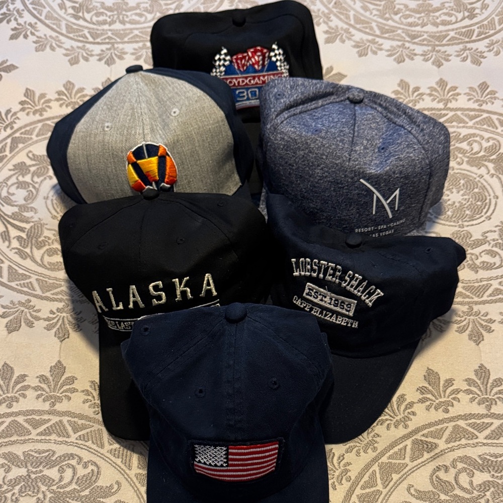 Men's Black and Gray Hat Set with Embroidered Designs, 7 hats for $5!